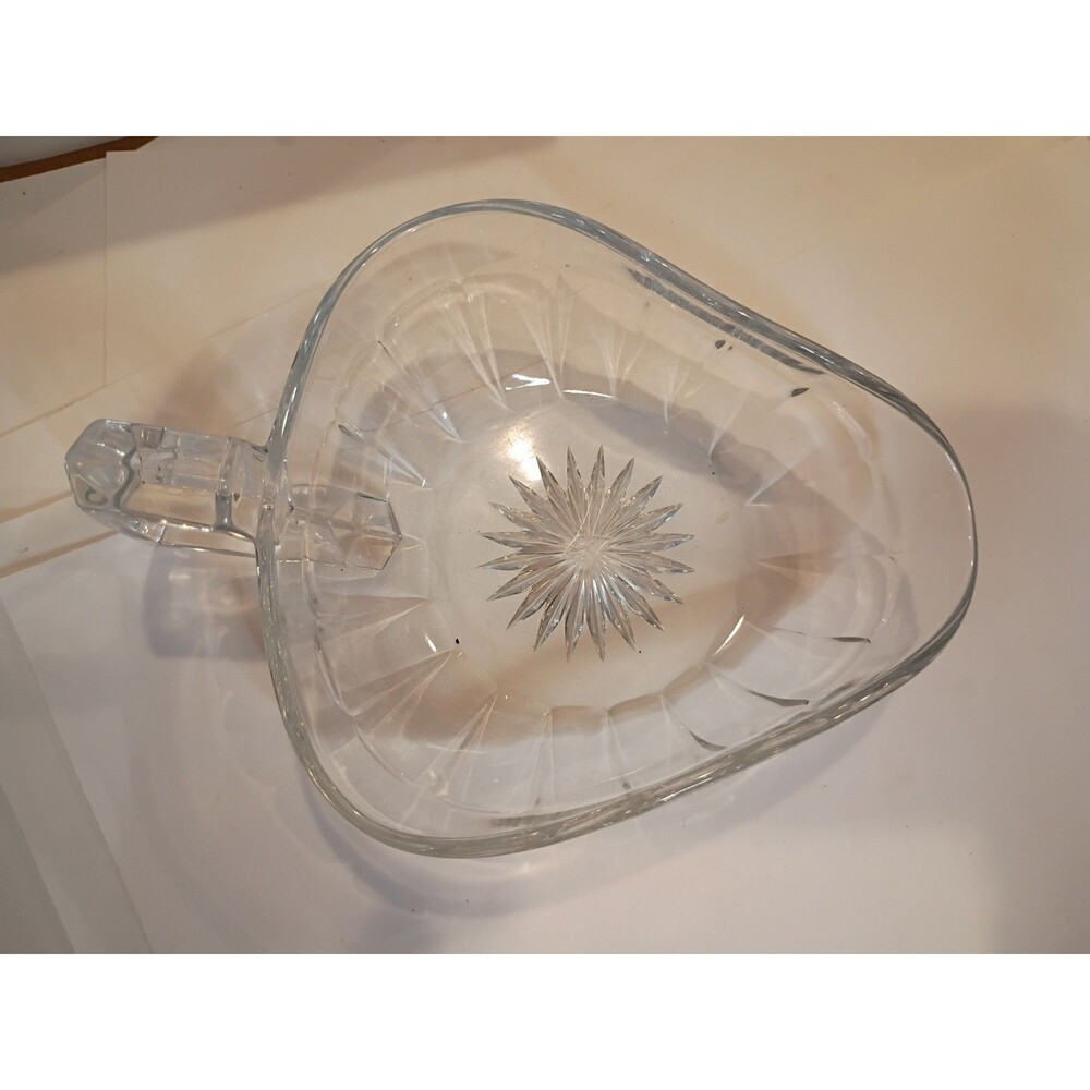 VTG Nappy Handle Etched Leaves Starbust Clear condiment Candy Nut Dish